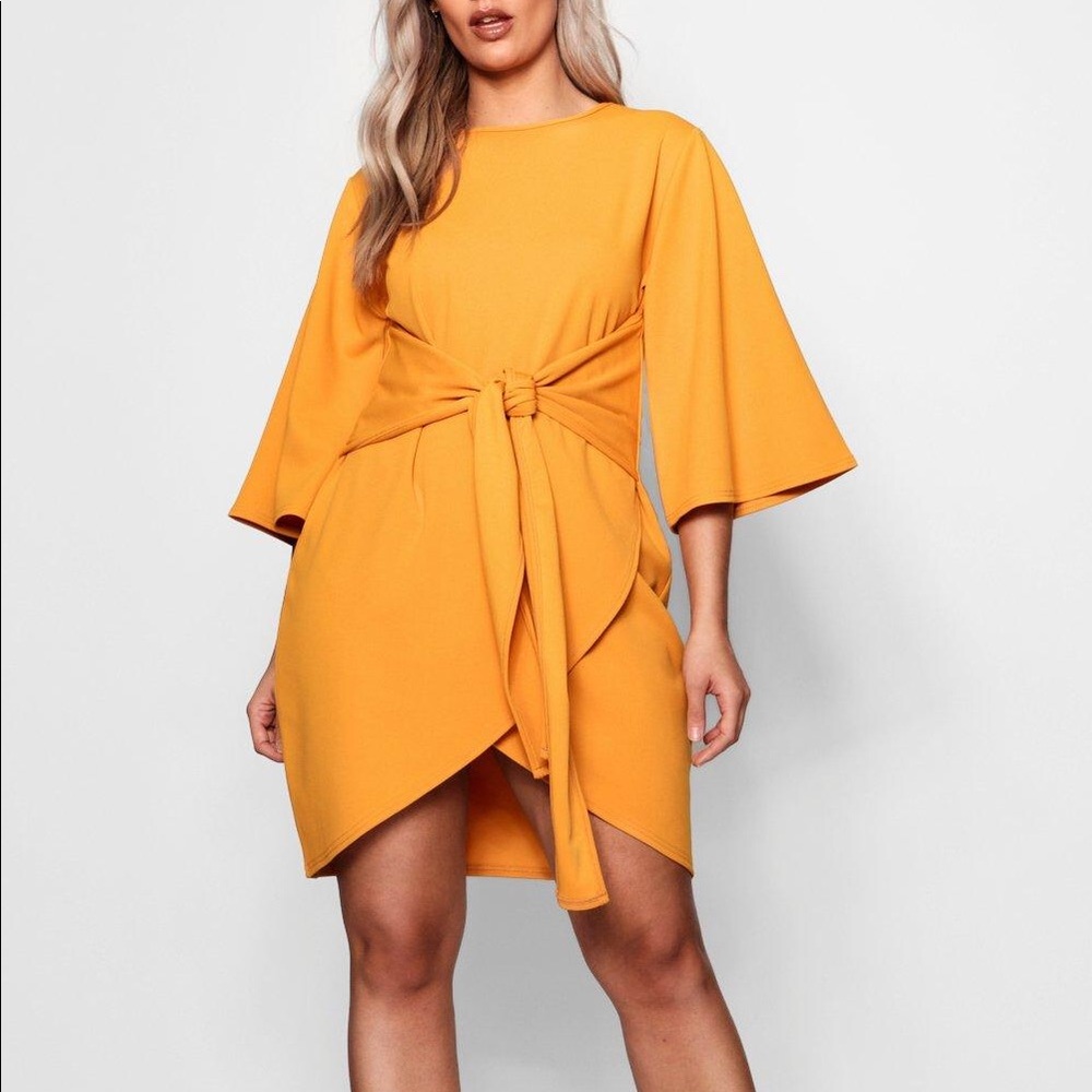 Plus Kimono Sleeve Tie Waist Wrap Dress